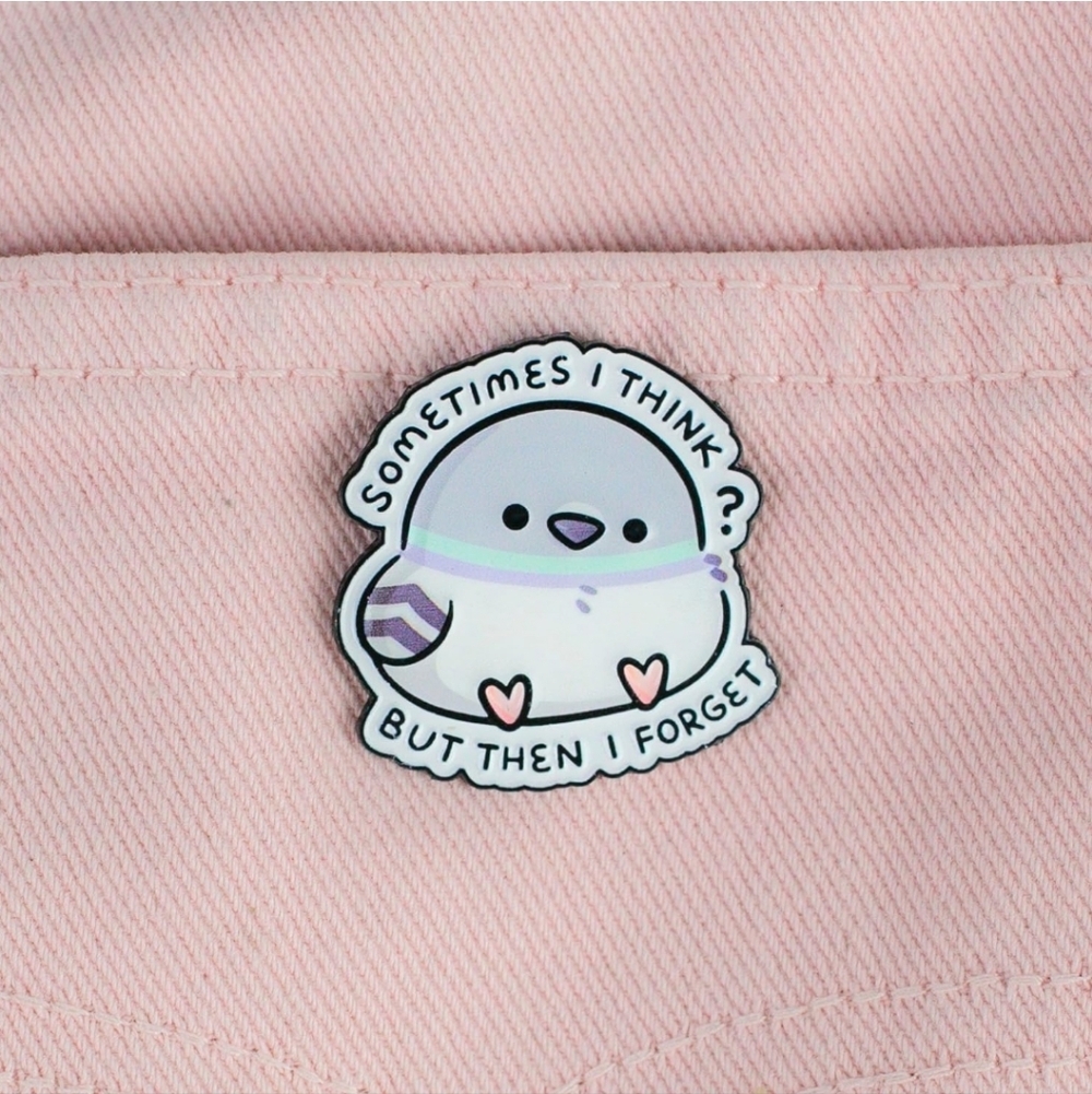 Cute Pastel Bird Enamel Pin - "Sometimes I Think"